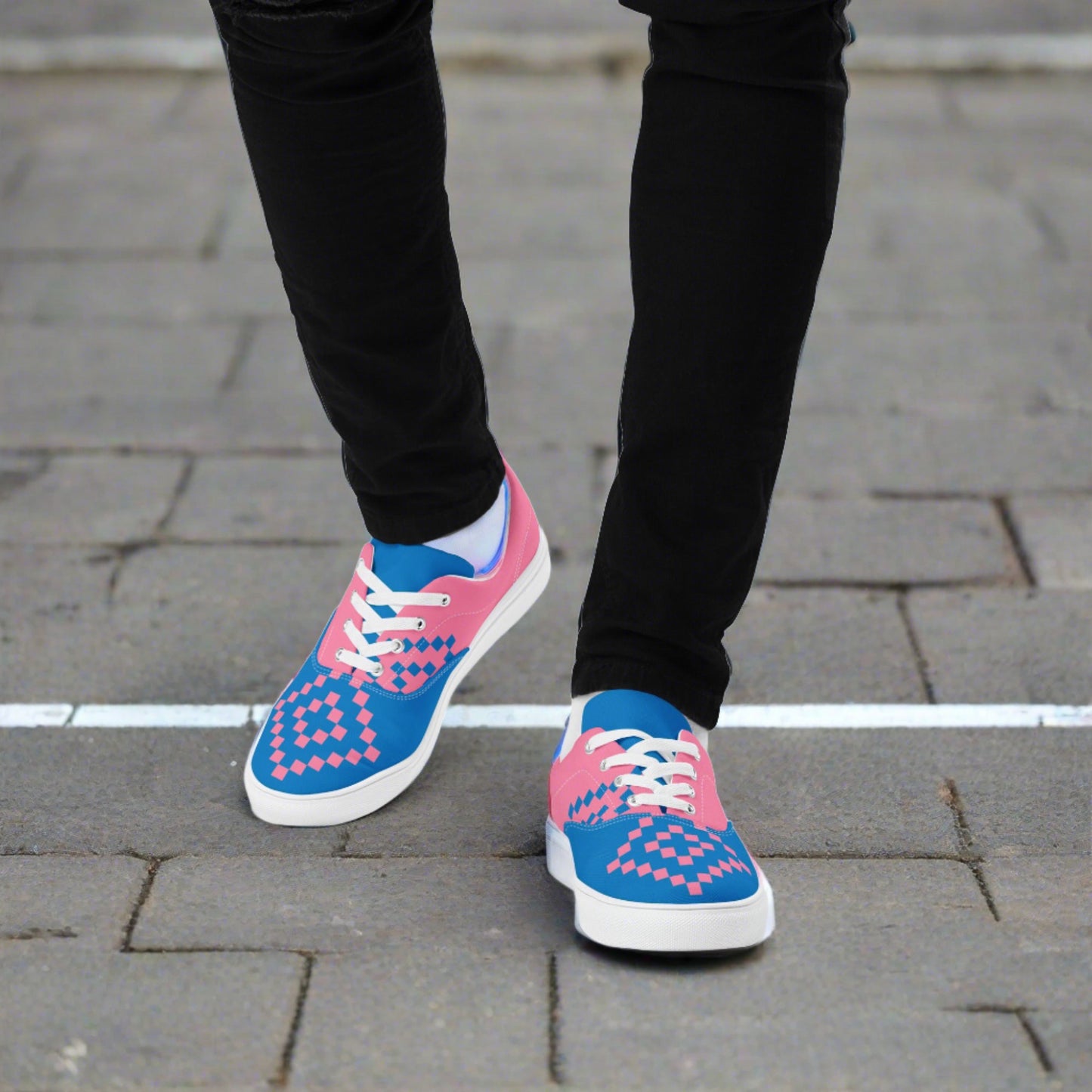 pink and blue shoes