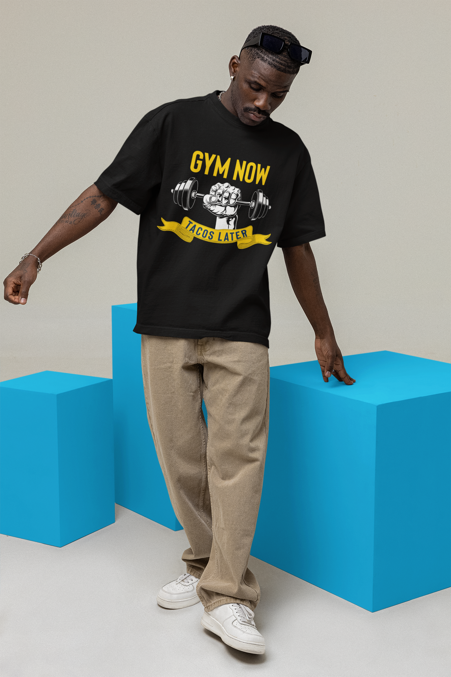 GYM NOW TACOS LATER OVERSIZE UNISEX TSHIRT